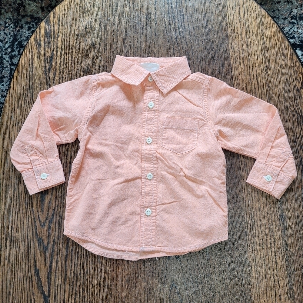 Crazy 8 Bright Orange Long Sleeve Button Down Shirt Size Boy's 18-24 Months